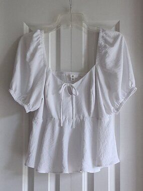 BP. White Puffy Sleeve Peplum Blouse Women's Size M